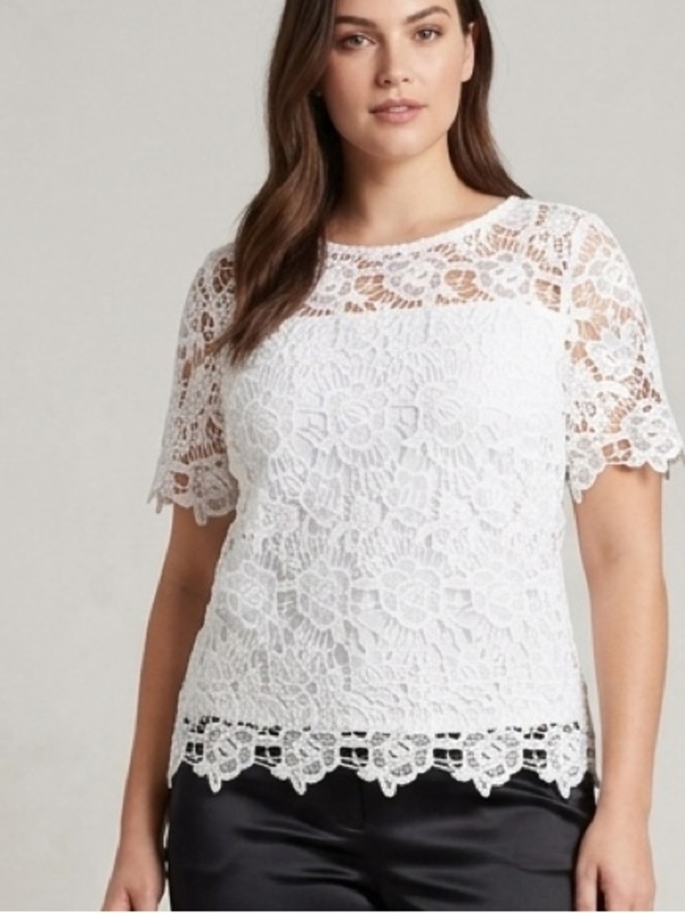Nanette Lepore White Floral Lace Short-Sleeve Top Size: L